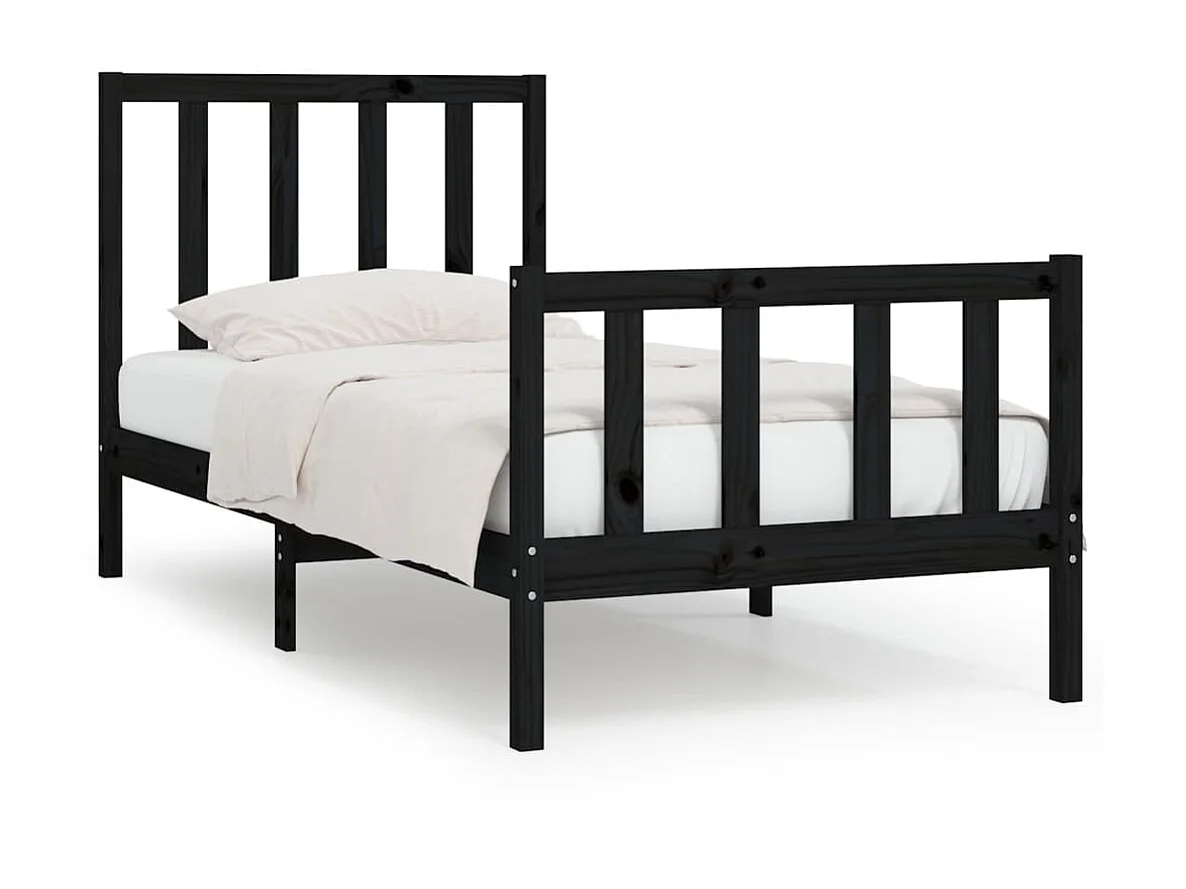 Lit-75x190 cm Noir Bois massif Petit simple EGGB14705