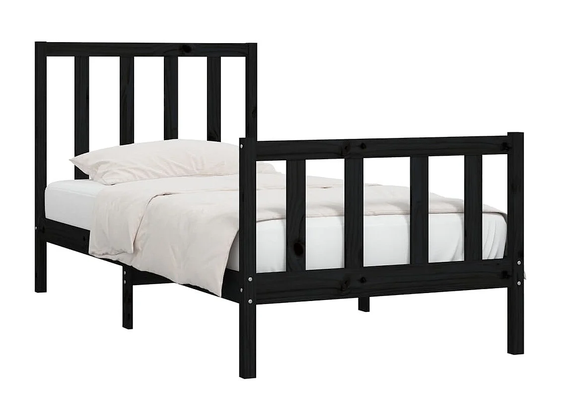 Lit-75x190 cm Noir Bois massif Petit simple EGGB14705