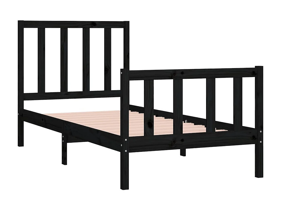 Lit-75x190 cm Noir Bois massif Petit simple EGGB14705