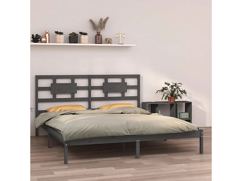 Lit-200x200 cm Gris Bois massif EGGB81259
