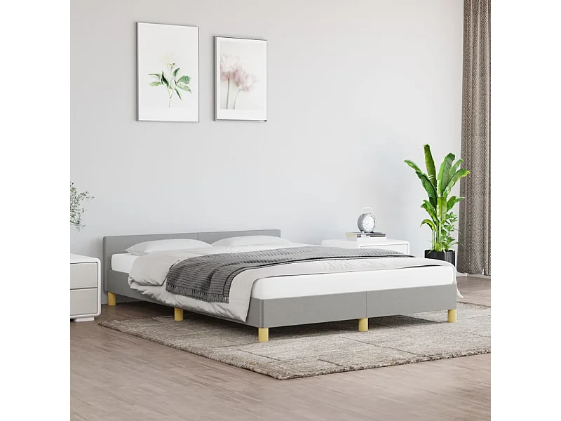Cama c/ cabeceira 140x190 cm tecido cinza-claro PT194177