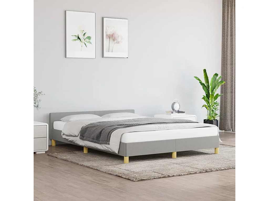 Cama c/ cabeceira 140x190 cm tecido cinza-claro PT194177