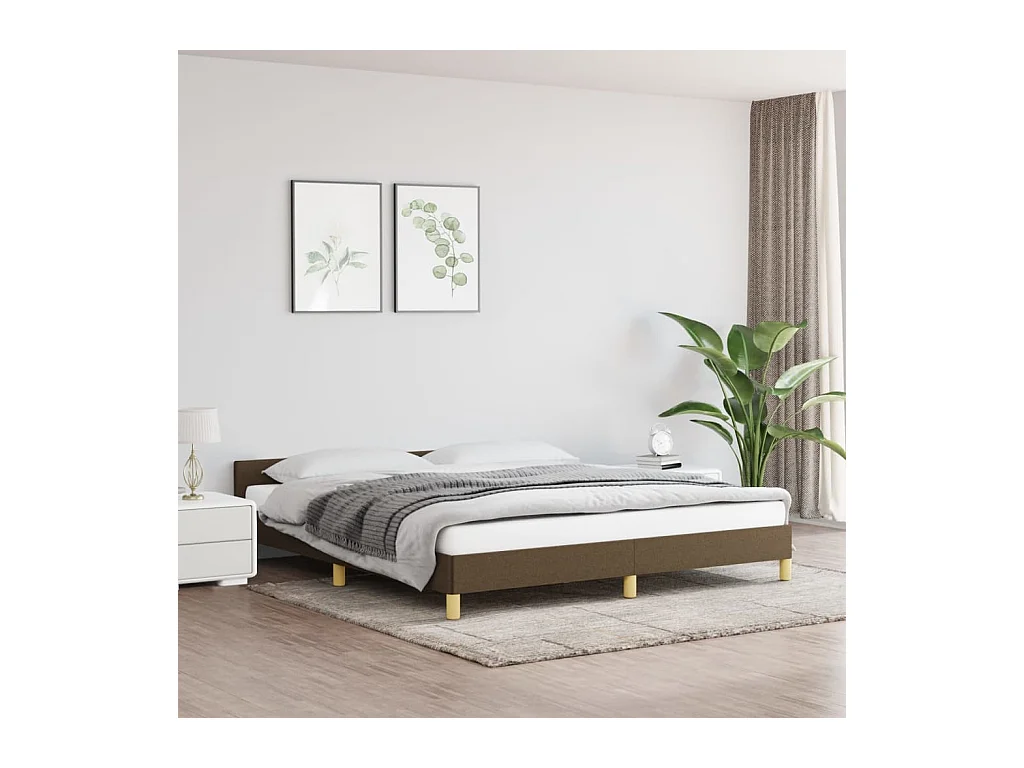 Lit-160x200 cm avec tête de lit Marron foncé Tissu EGGB56017