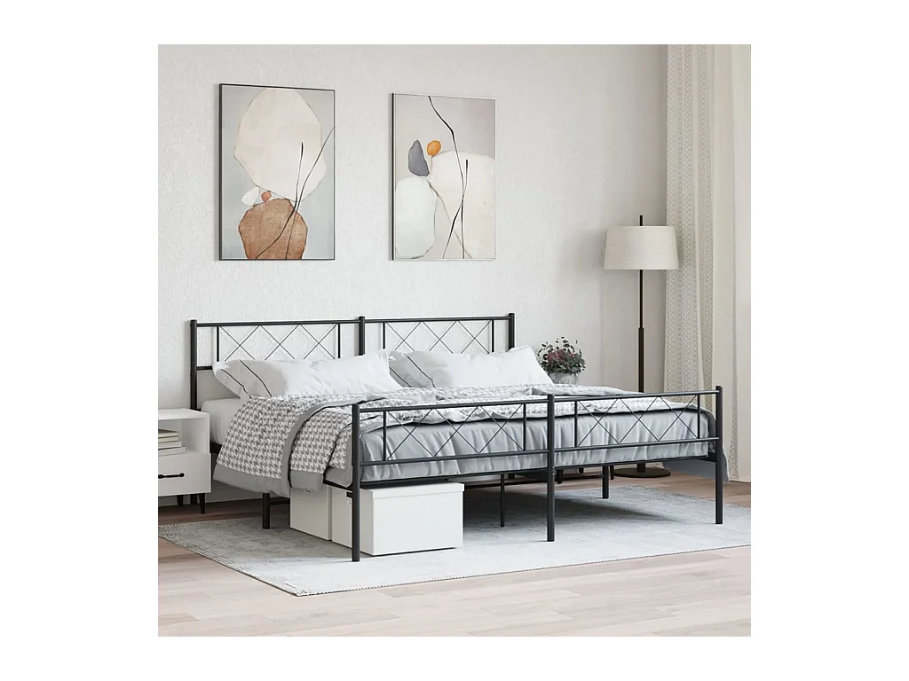 Lit-183x213 cm métal avec tête de lit/pied de lit noir EGGB11160
