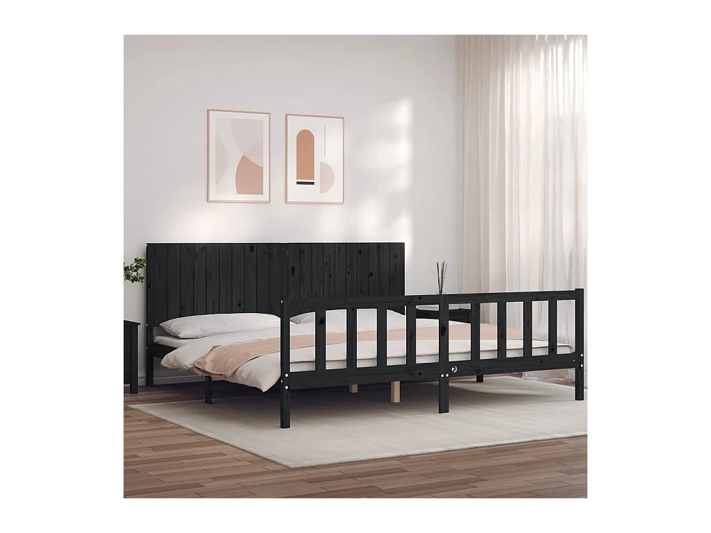 Lit-200x200 cm avec tête de lit noir bois massif EGGB70138