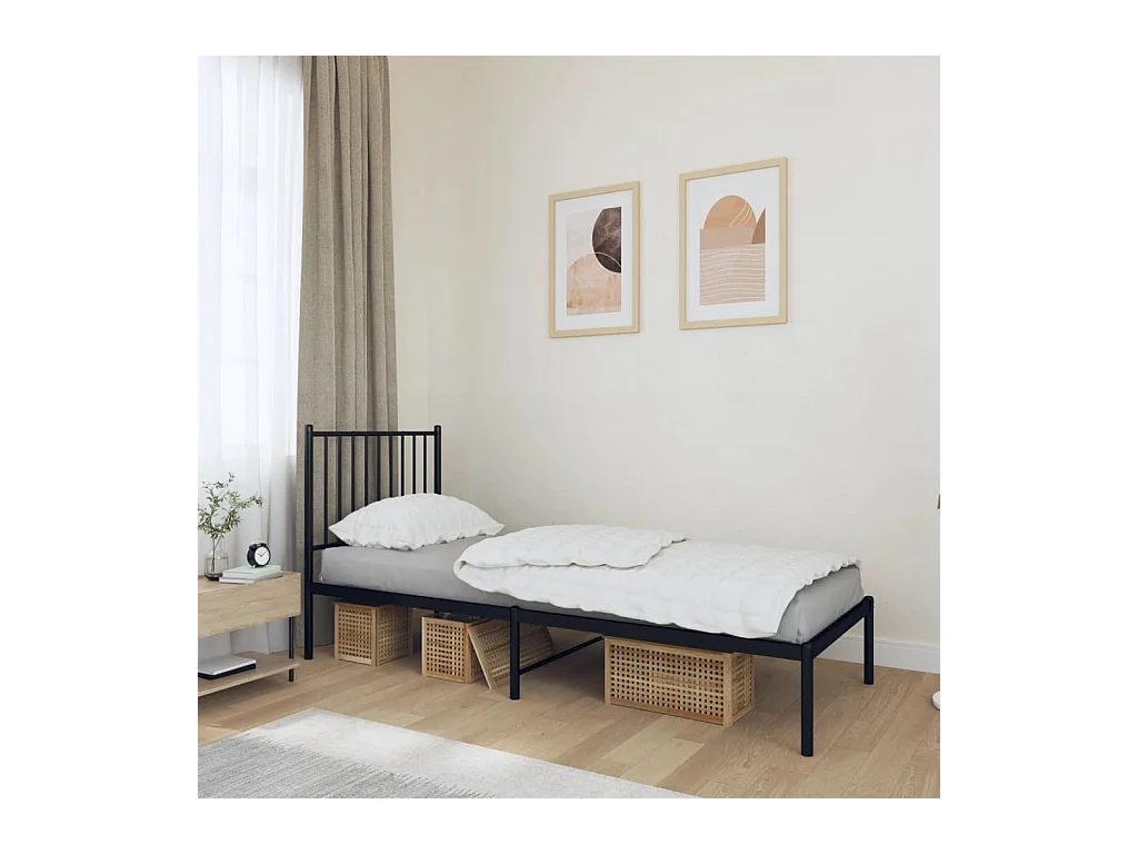 Lit-75x190 cm métal avec tête de lit noir EGGB89180