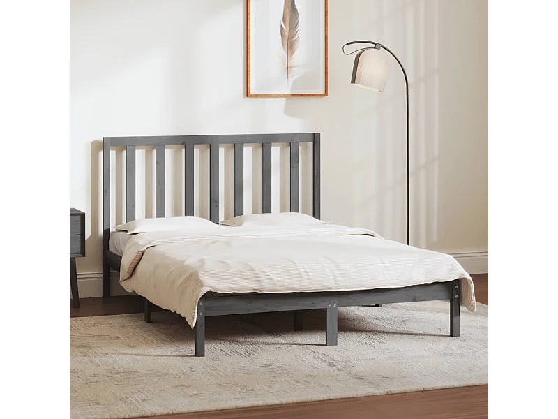 Lit-135x190 cm Gris Bois de pin massif Double EGGB31169