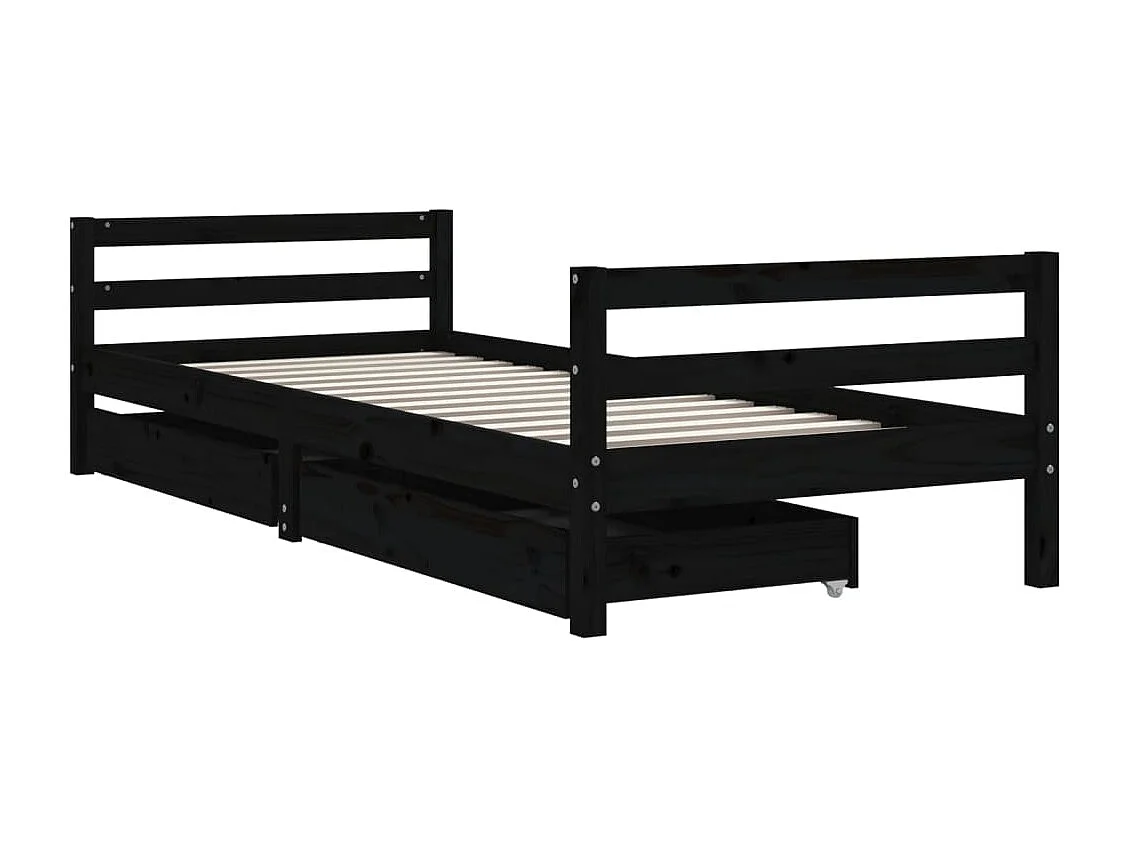 Lit-80x200 cm enfant tiroirs noir bois de pin massif EGGB13754