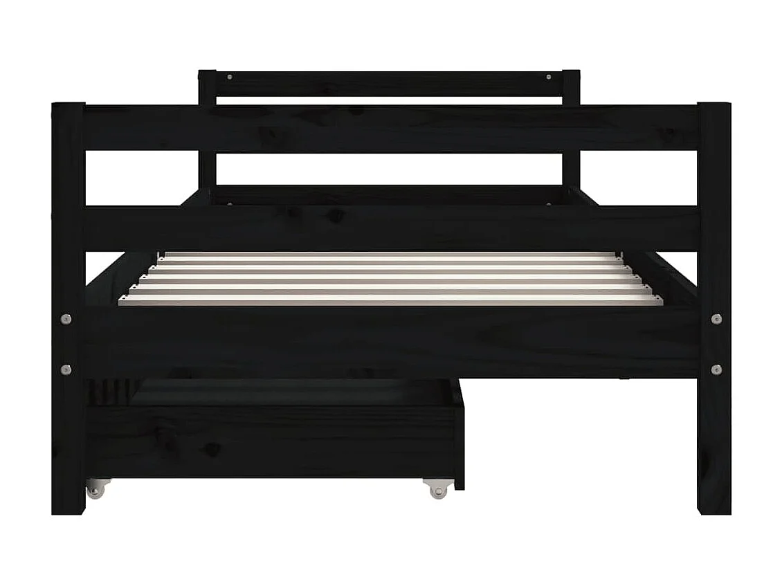 Lit-80x200 cm enfant tiroirs noir bois de pin massif EGGB13754