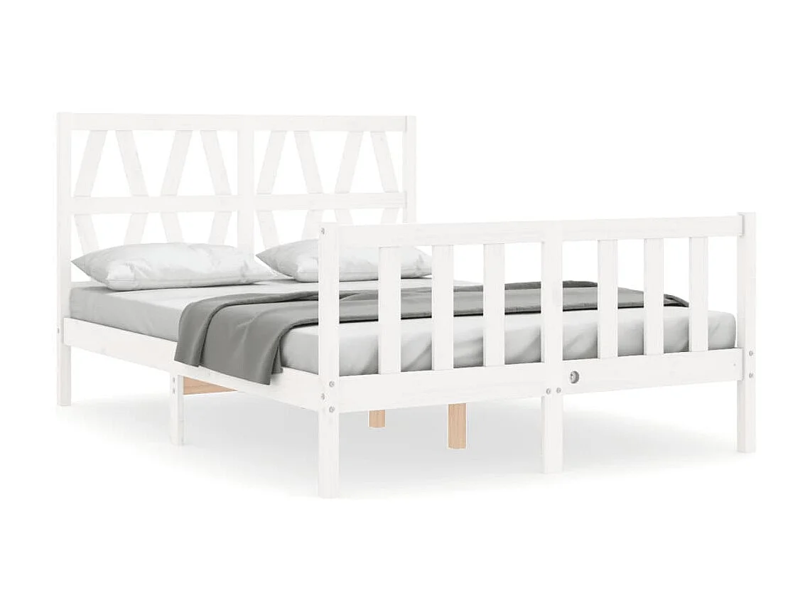 Bedframe met hoofdbord massief hout wit NL21646