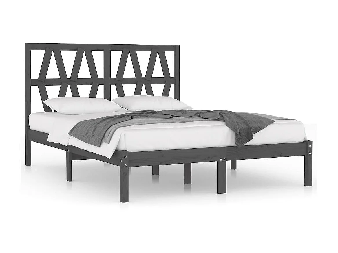 Cama 200x200 cm pinho maciço cinzento PT182341