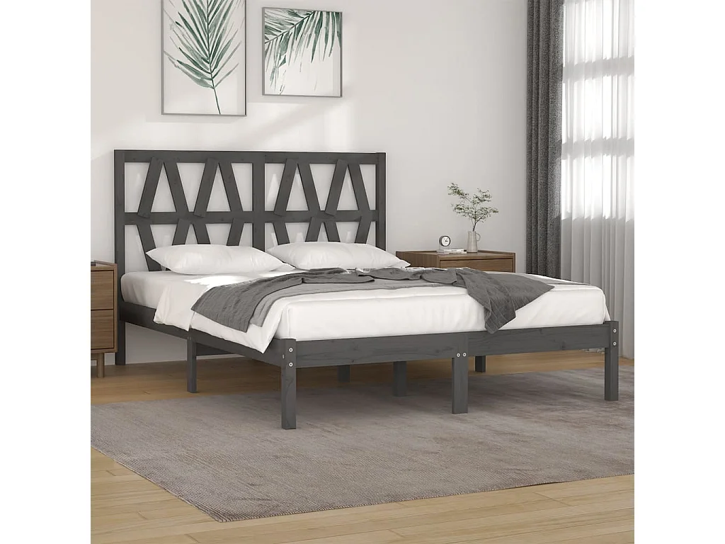 Bedframe massief grenenhout grijs 200x200 cm NL18966