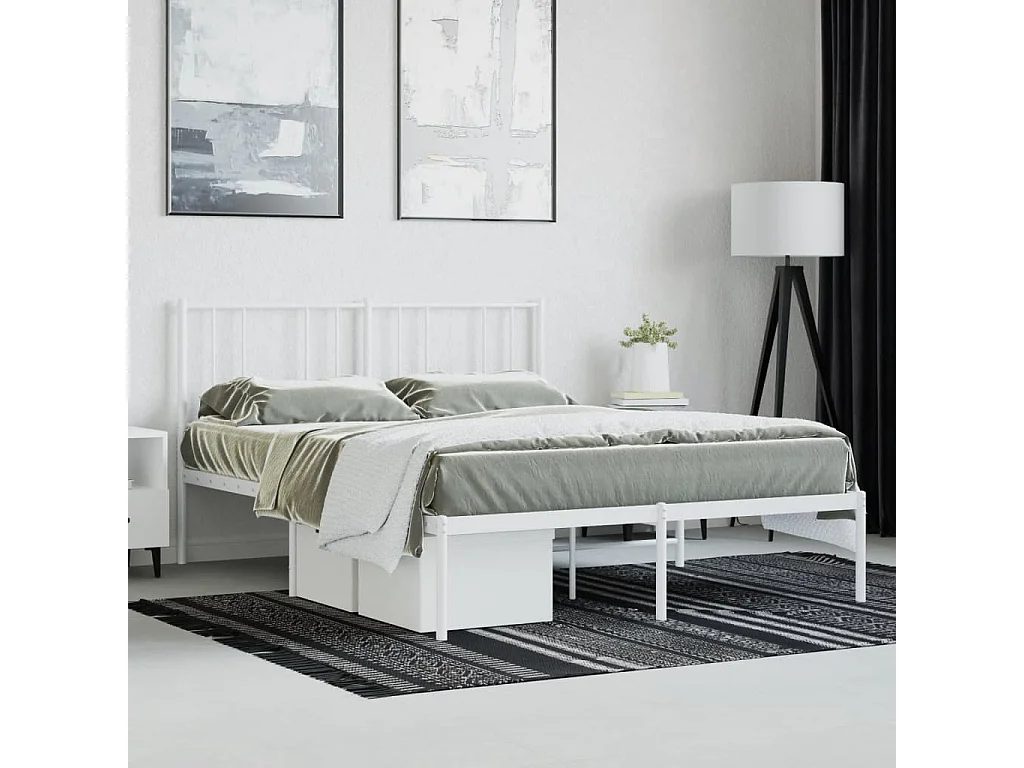 Bedframe met hoofdbord metaal wit 160x200 cm NL67652