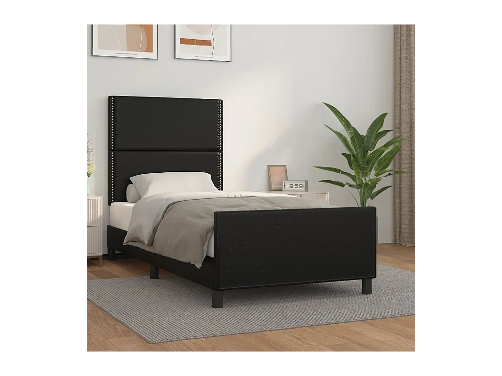 Lit-90x200 cm avec tête de lit Noir Similicuir EGGB69834