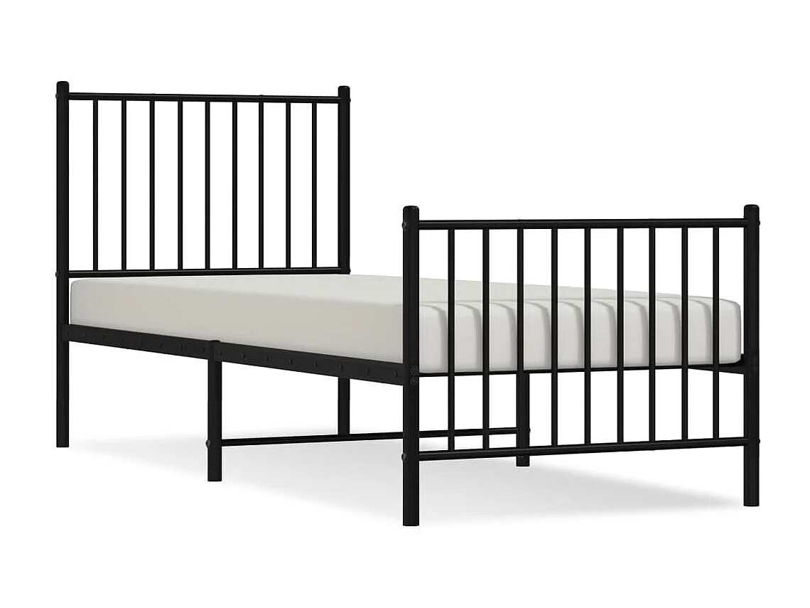 Cama 75x190 cm con cabecero y estribo metal negro ES12733