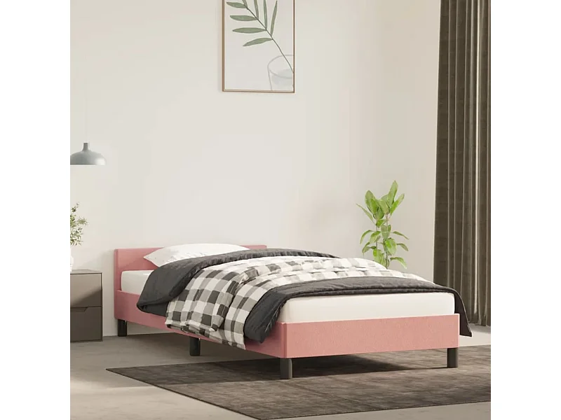 Cama 80x200 cm con cabecero de terciopelo rosa ES77057