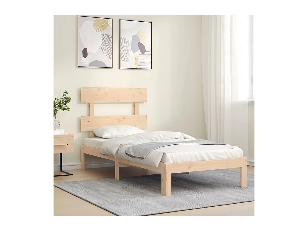 Bedframe met hoofdbord massief hout 90x200 cm NL43191