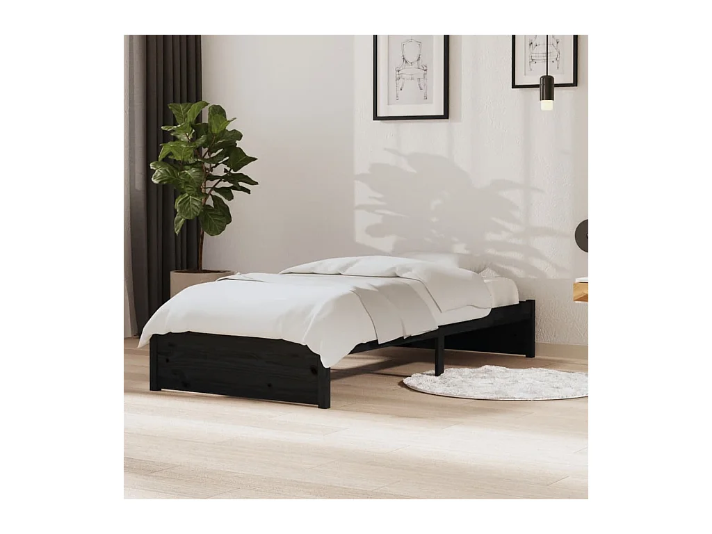 Lit-90x190 cm Noir Bois massif Simple EGGB65276