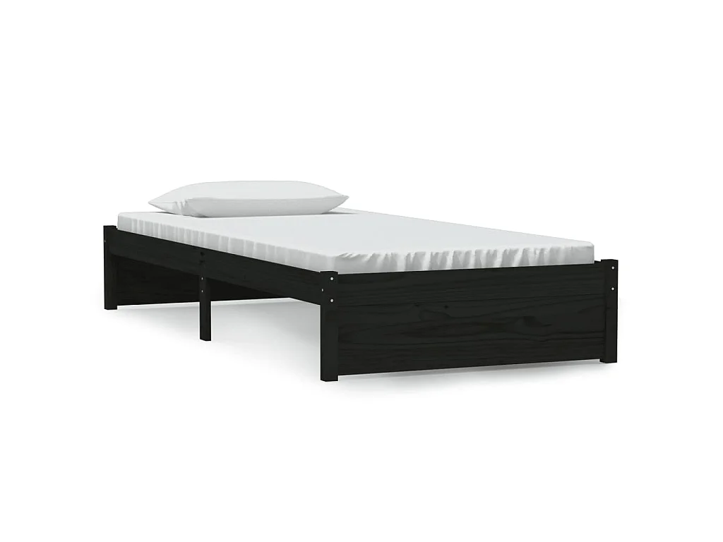 Cama 90x190 cm individual madera maciza negra ES18236