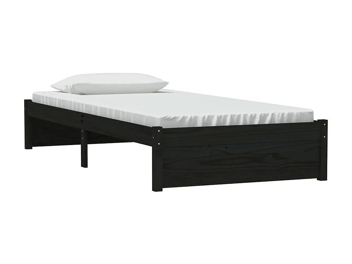 Cama 90x190 cm individual madera maciza negra ES18236