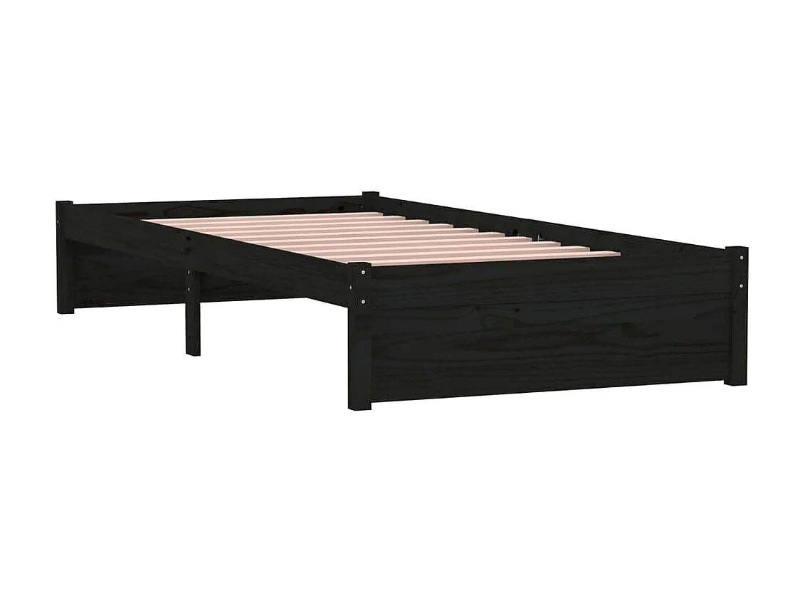 Cama 90x190 cm individual madera maciza negra ES18236