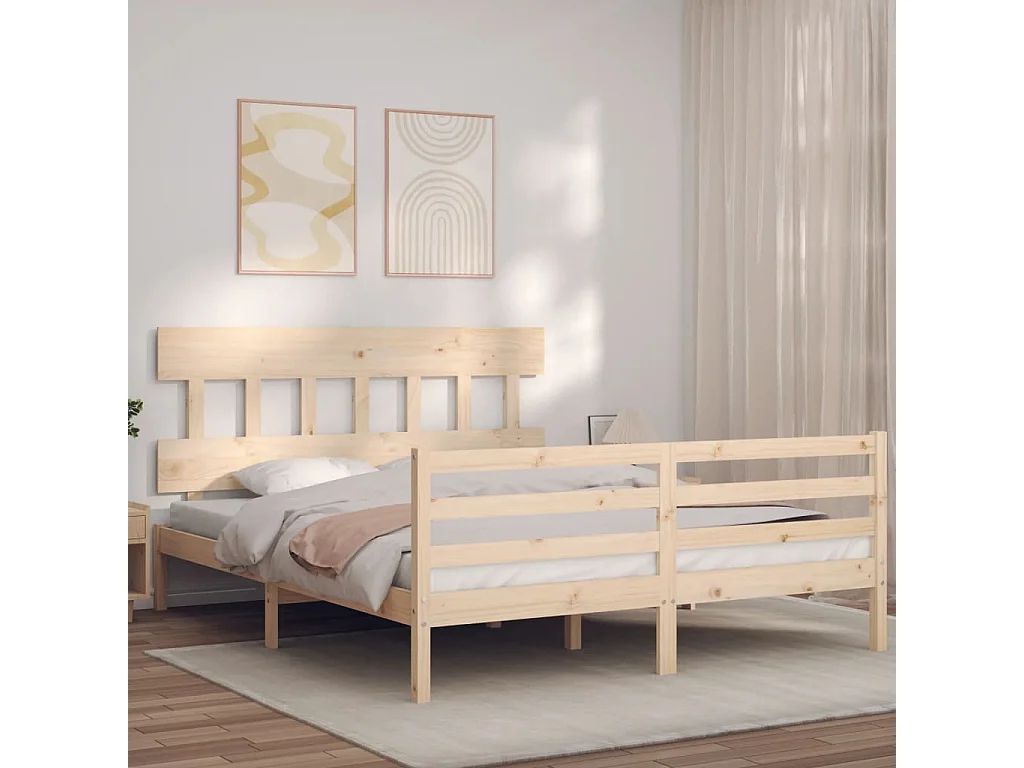 Bedframe met hoofdbord massief hout NL98620
