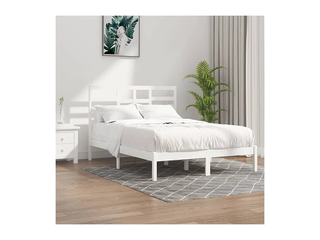 Lit-140x190 cm Blanc Bois de pin massif EGGB56779