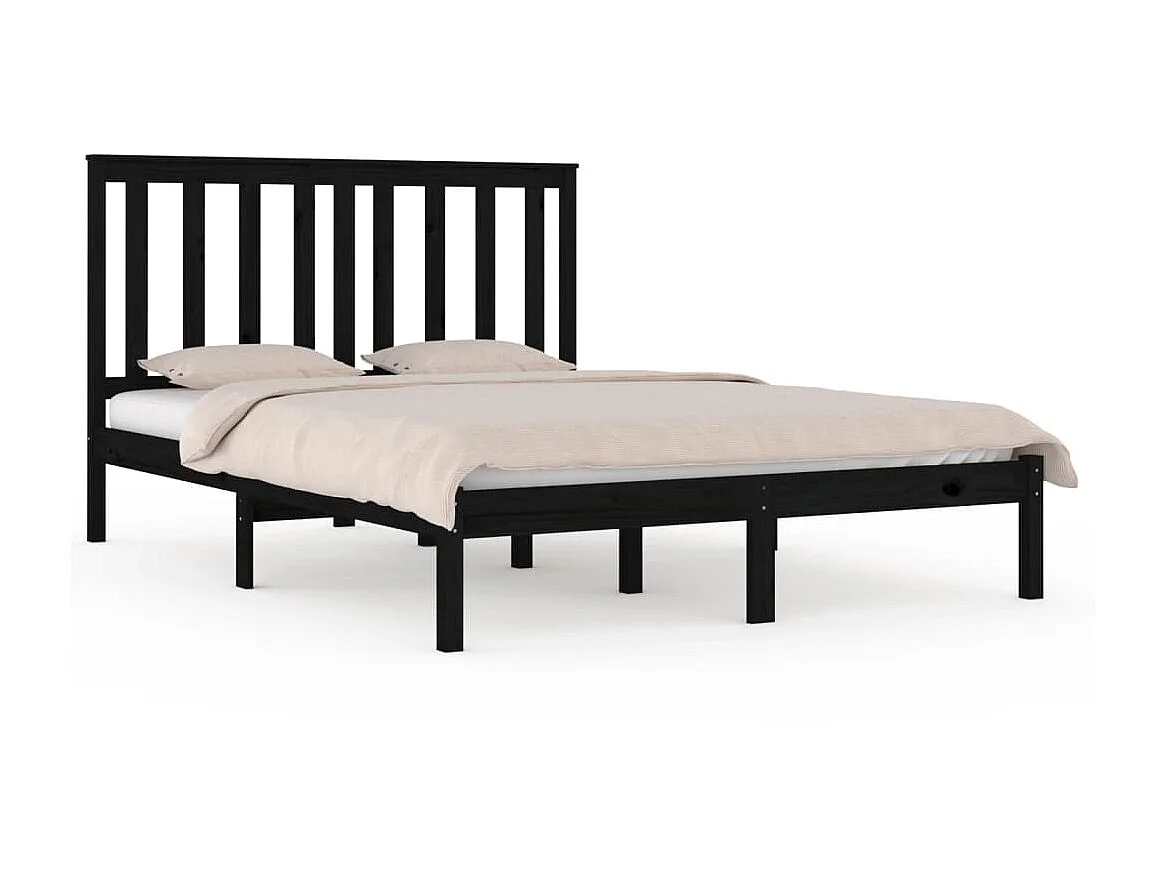 Cama 140x190 cm madeira de pinho maciça preto PT833043