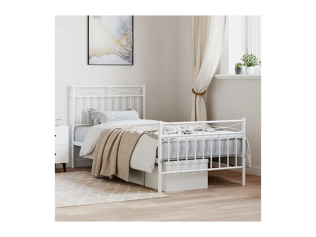 Lit-90x200 cm métal avec tête de lit/pied de lit blanc EGGB34720