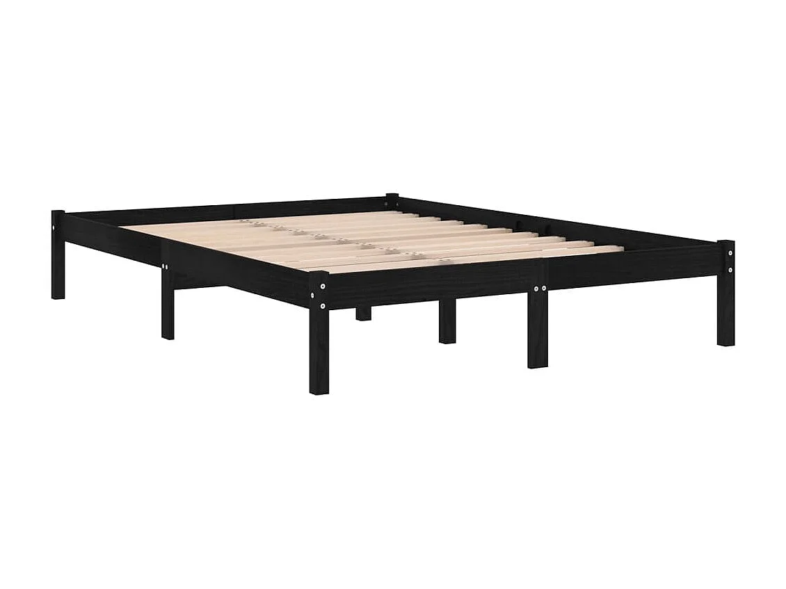 Lit-150x200 cm Noir Bois massif Très grand EGGB34856