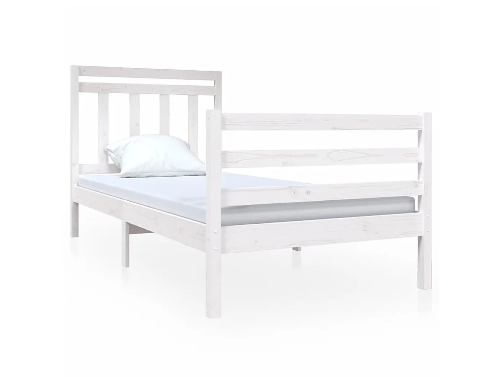 Cama de solteiro 90x190 cm madeira maciça branco PT930595