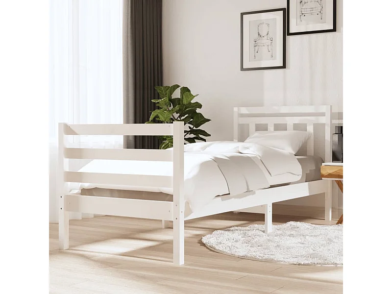 Lit-90x190 cm Blanc Bois massif Simple EGGB39713