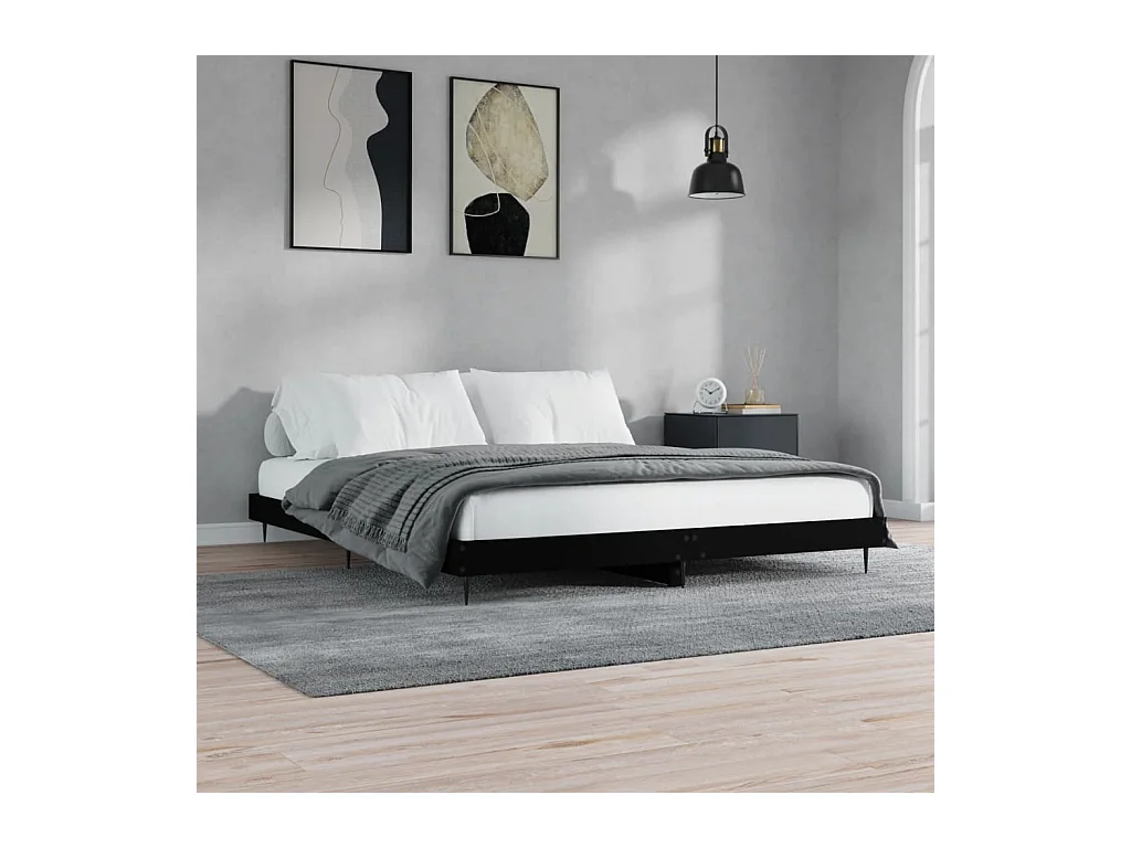 Lit-200x200 cm noir bois d'ingénierie EGGB35895