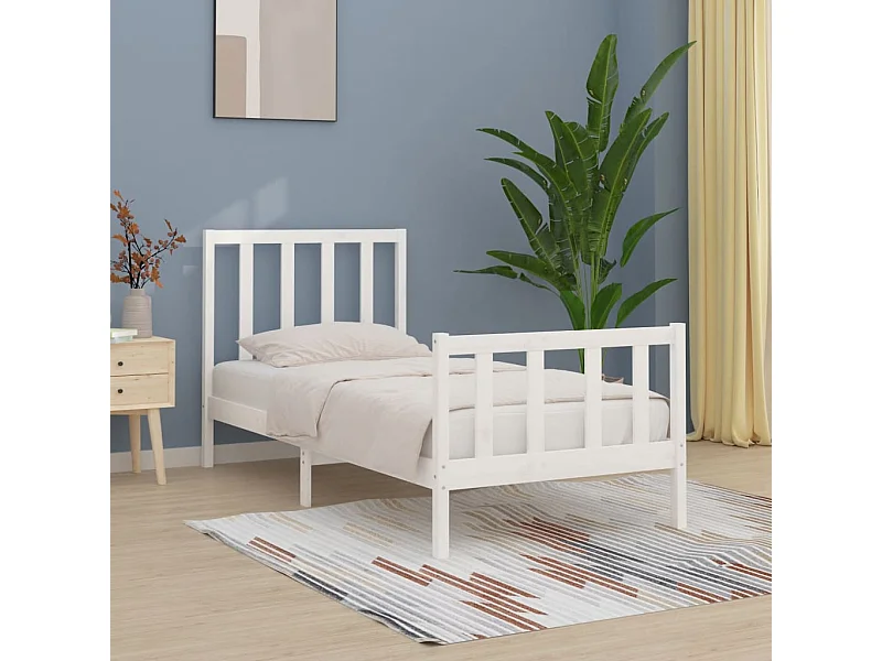 Cama 100x200 cm madeira maciça branco PT699278