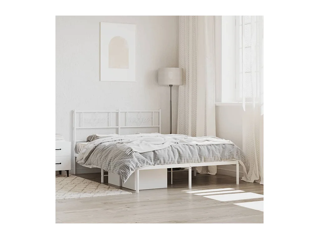 Lit-120x200 cm métal avec tête de lit blanc EGGB29265