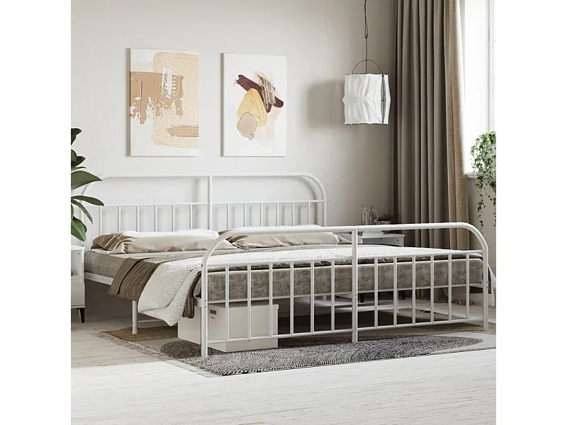 Lit-193x203 cm métal avec tête de lit/pied de lit blanc EGGB36314