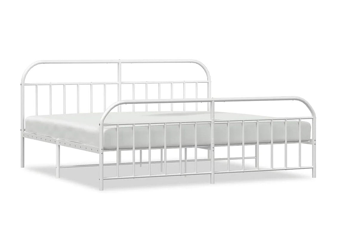 Lit-193x203 cm métal avec tête de lit/pied de lit blanc EGGB36314