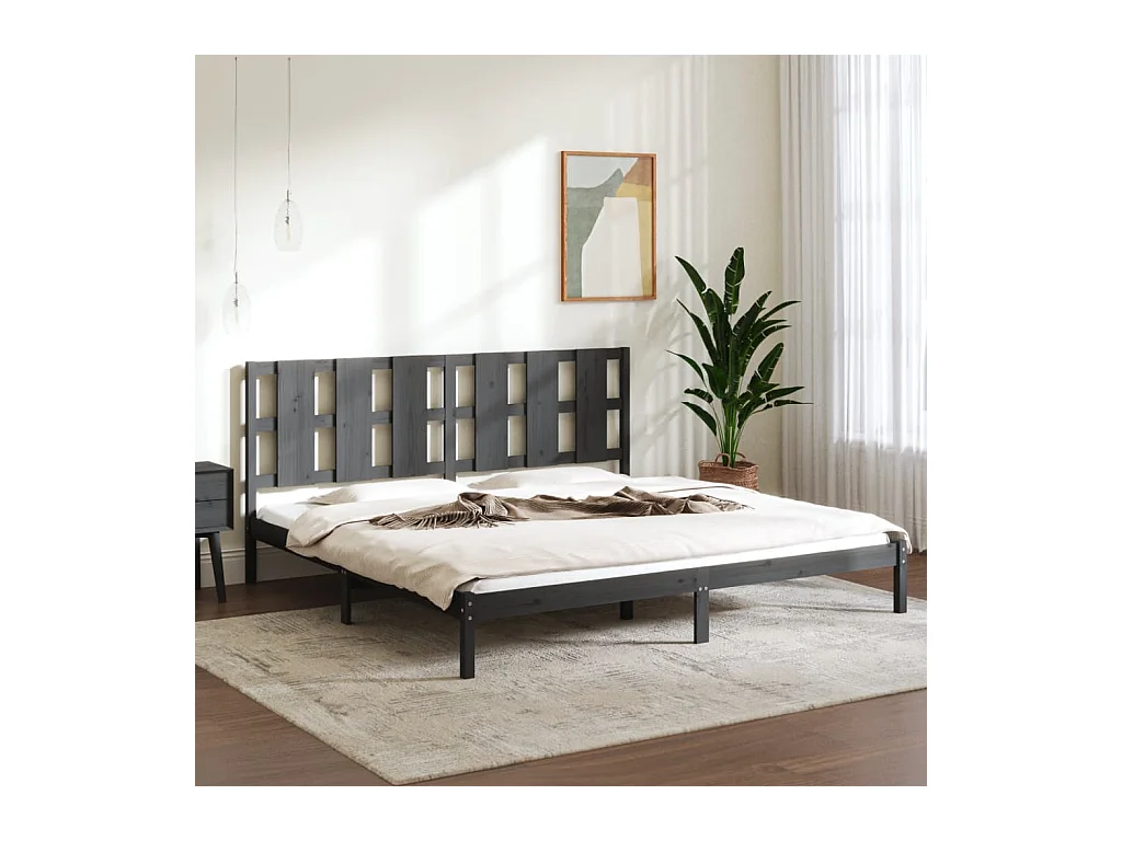 Lit-180x200 cm Gris Bois massif Super King EGGB99660