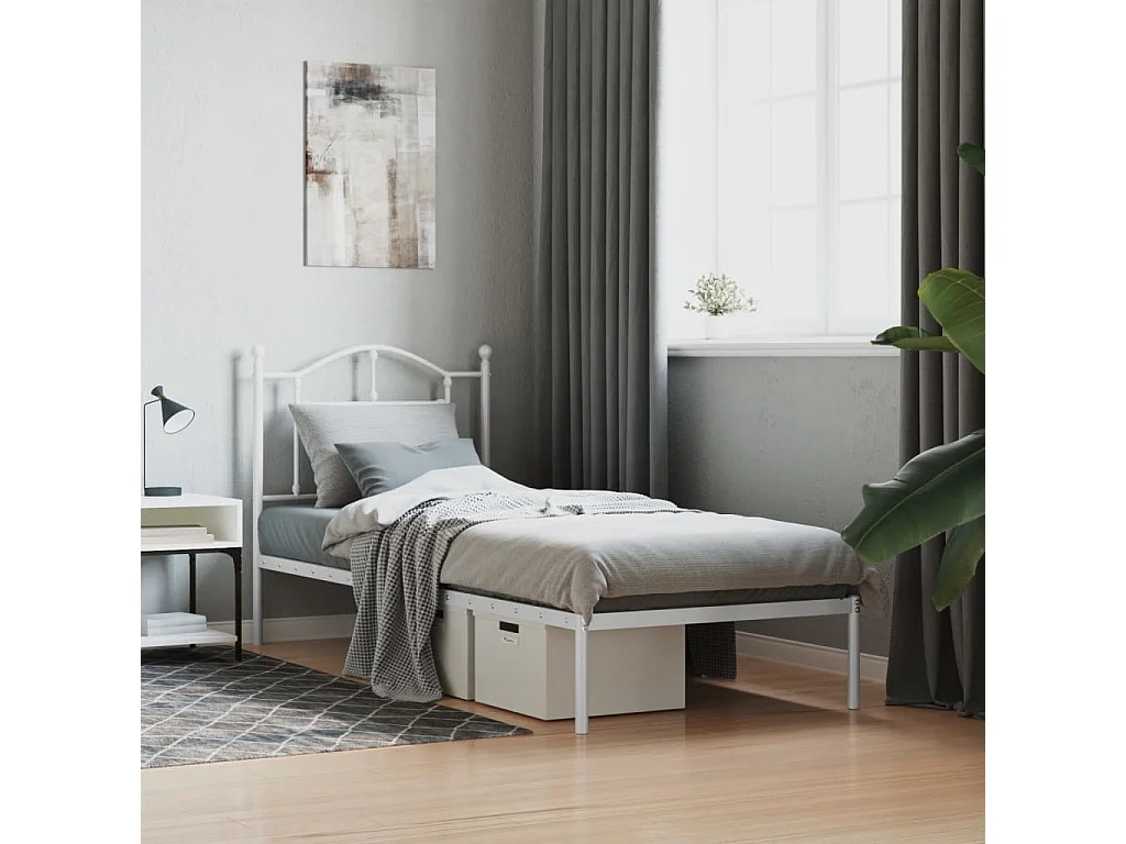 Lit-80x200 cm métal avec tête de lit blanc EGGB80193