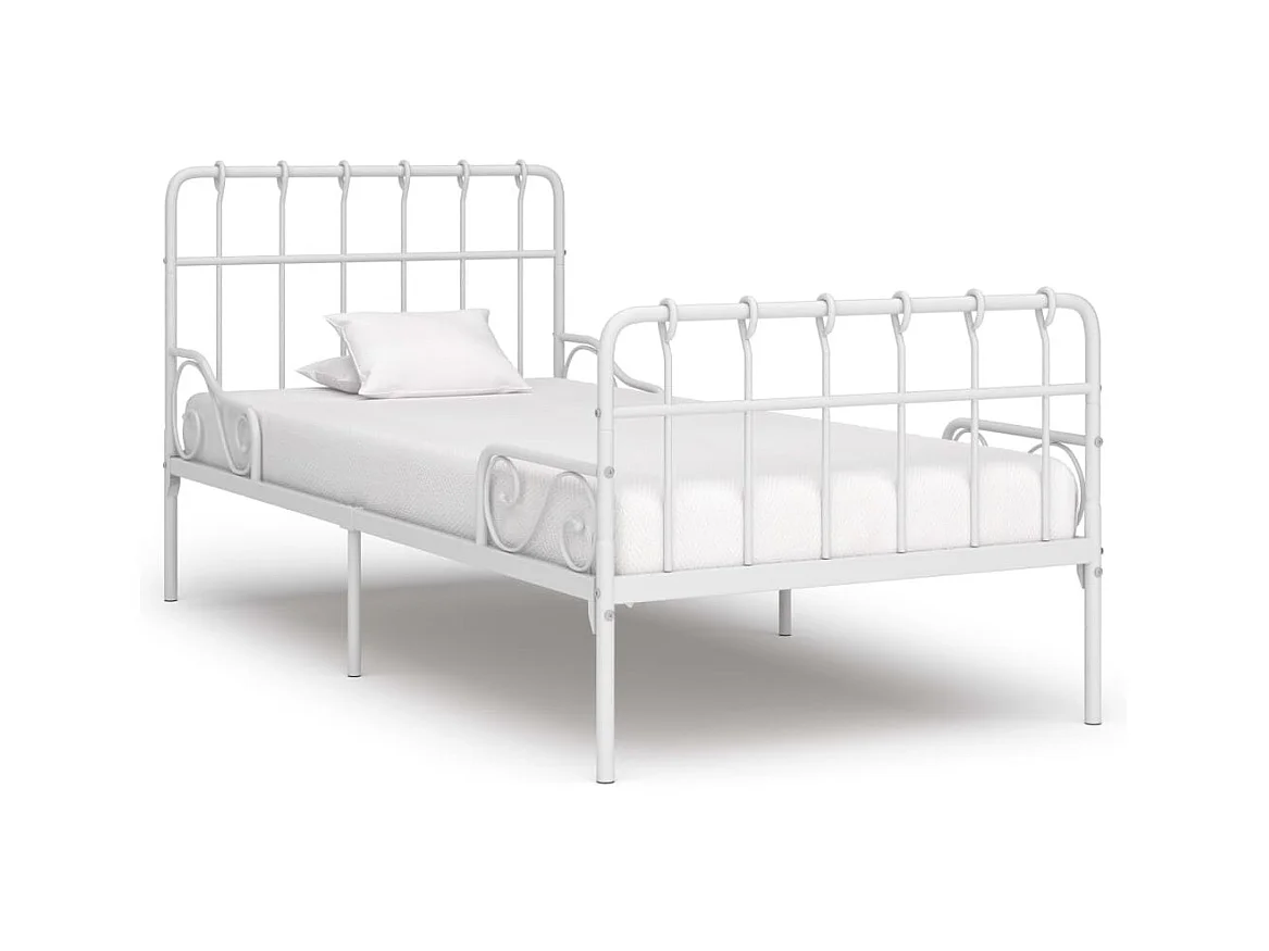Lit-90x200 cm et sommier à lattes Blanc Métal EGGB72809