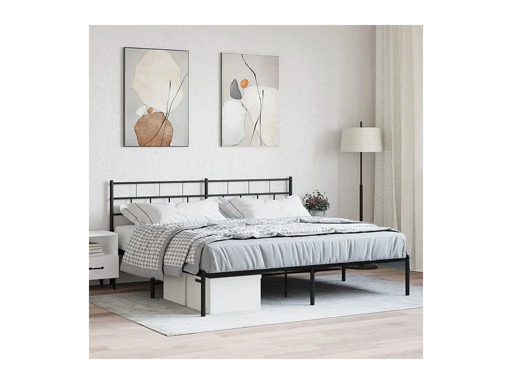 Lit-183x213 cm métal avec tête de lit noir EGGB13225
