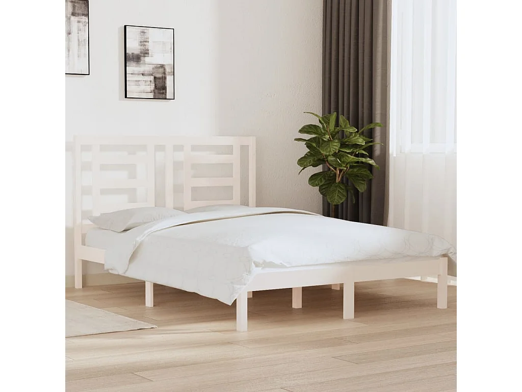 Lit-140x190 cm Blanc Bois de pin massif EGGB15651