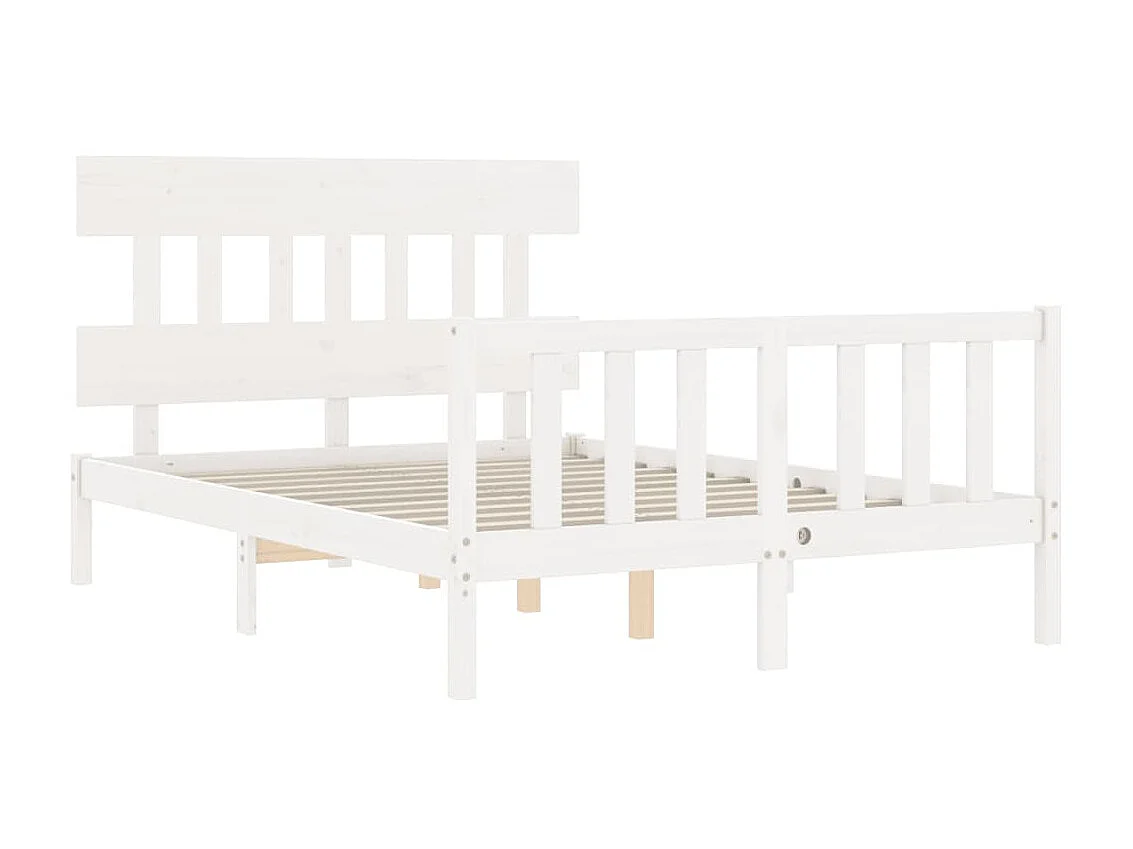 Cama com cabeceira 140x190cm madeira maciça branco PT863770