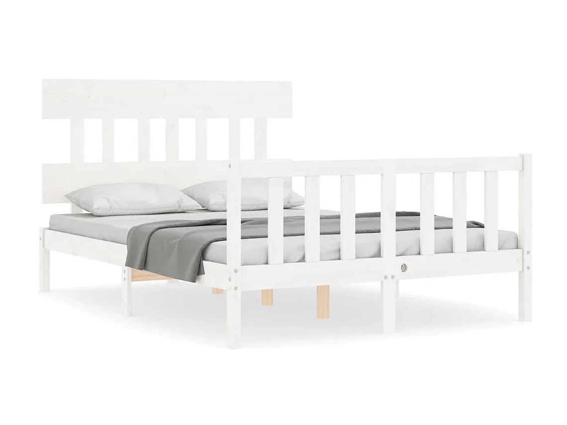 Bedframe met hoofdbord massief hout wit 140x190 cm NL42283