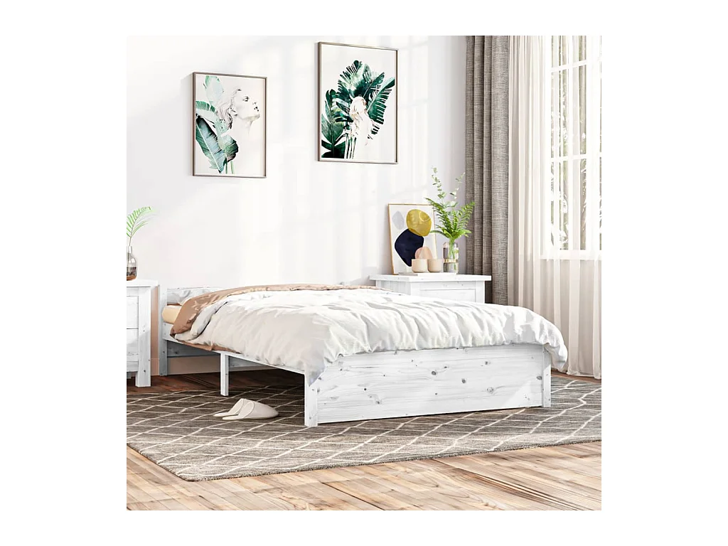 Lit-135x190 cm Blanc Bois massif Double EGGB58725