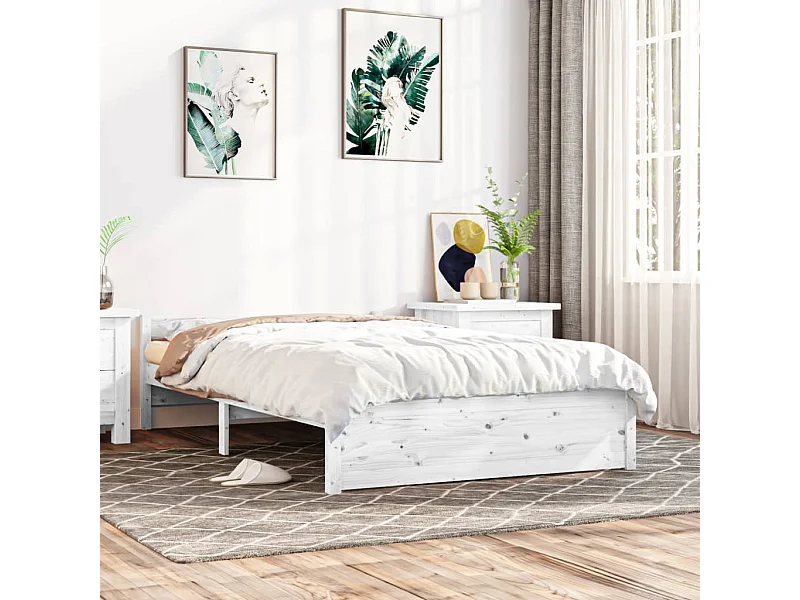 Estructura de cama de madera maciza blanca 135x190 cm ES788312
