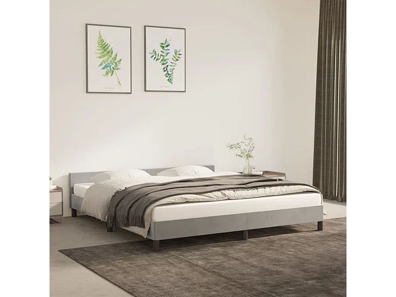 Cama 180x200 cm con cabecero terciopelo gris claro ES84237