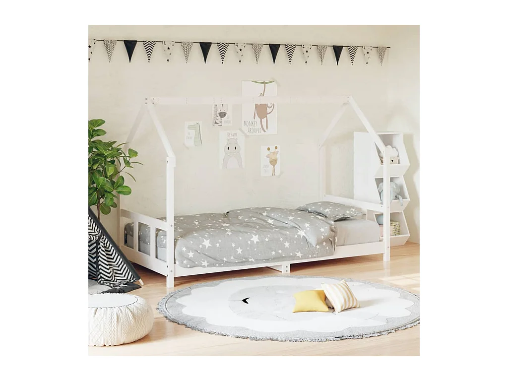 Lit-90x190 cm pour enfants blanc bois de pin massif EGGB12127