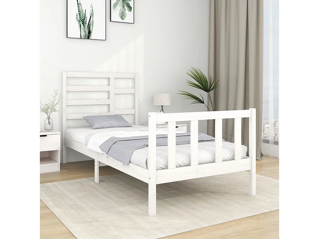 Lit-90x190 cm Blanc Bois massif Simple EGGB99965