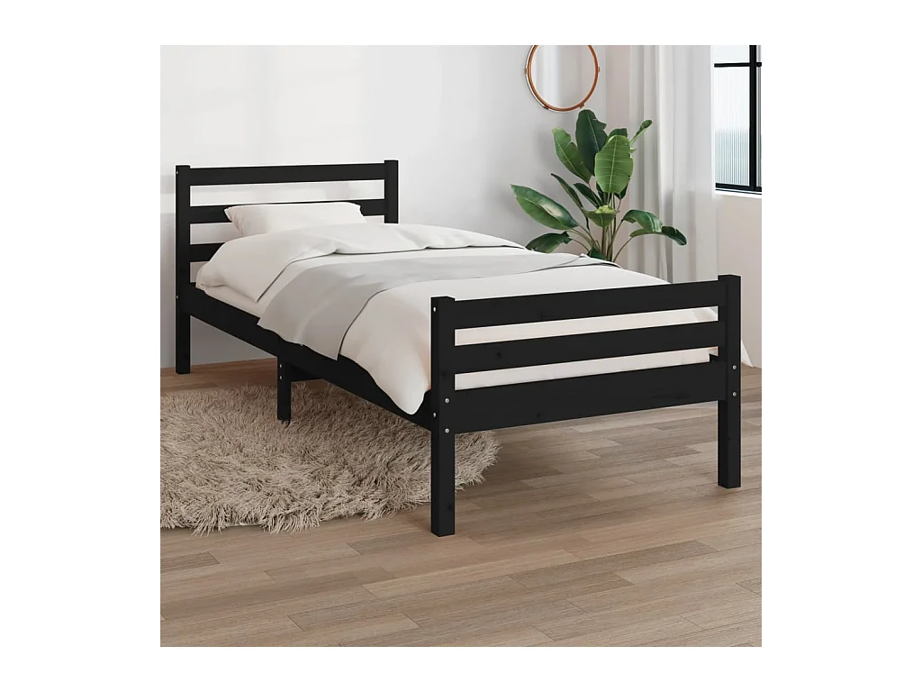 Lit-90x200 cm Noir Bois massif EGGB73793